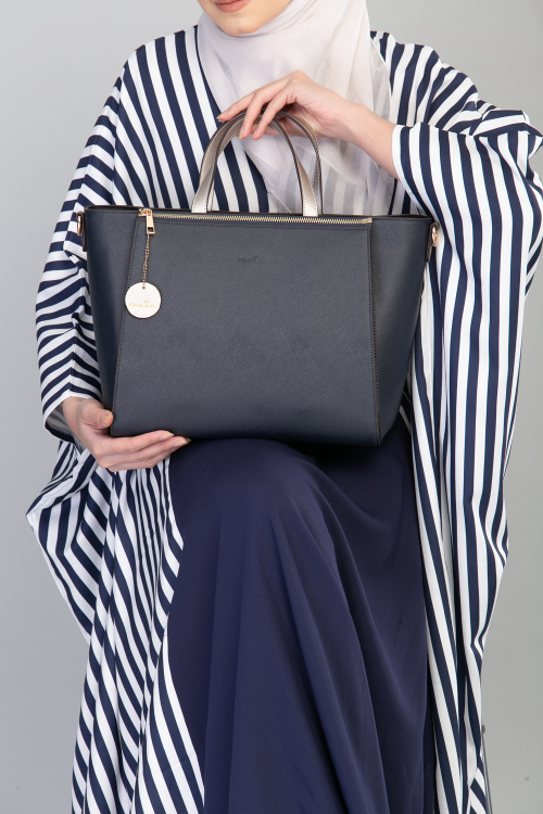 Rauda Two-Tone Tote - Dark Blue & Silver